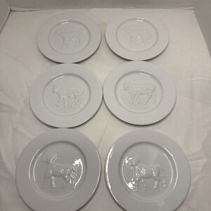 6 Bonjour Farm Animal Luncheon Plates Cow Sheep Goat 7" Fromage Cheese Cottage